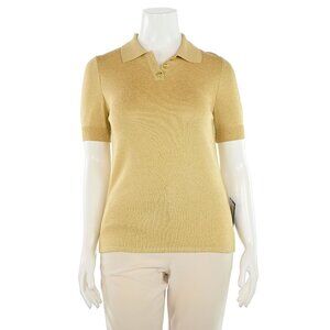 St. John Basics Gold Metallic Glitter Knit Short Sleeve Polo Top sz ~S